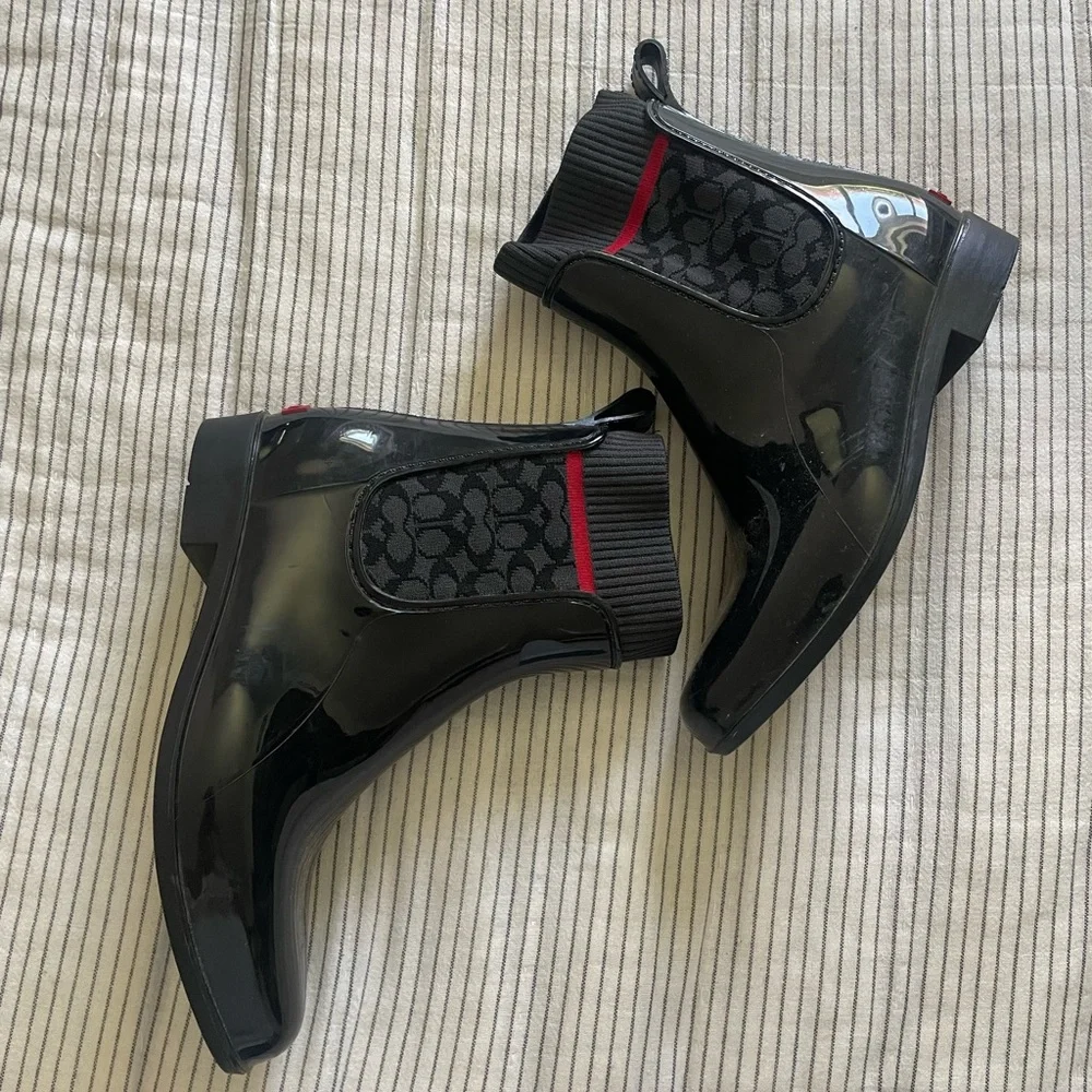 Coach Black and Red Winter Rain Boots - Picture 2 of 6
